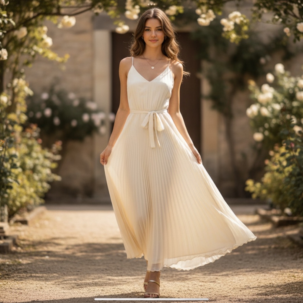 Victoria Secret Vintage Ivory Satin Pleated Maxi Dress Elegant Cream Y2K 90s